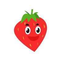 fragola frutta carino carattere. isolato su un' bianca sfondo. adatto per mascotte, figli di prenotare, maglietta design eccetera. frutta, cibo, vegetariano, Salute concetto. piatto vettore design illustrazione