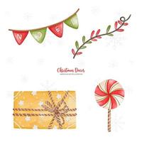 acquerello Natale elemento, noel bandiera, lecca-lecca, regalo scatola, acquerello vettore illustrazione