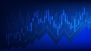 le statistiche sulle attività finanziarie con grafico a barre e grafico a candele mostrano il prezzo di mercato azionario e il guadagno effettivo su sfondo blu vettore