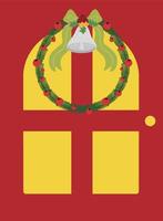 Natale porte e finestre. ghirlande, bandiere, etichette, bolle, nastri e adesivi. collezione di allegro Natale decorativo icone. illustrazione. vettore