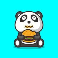 carino Grasso panda mangiare hamburger, piatto design stile vettore