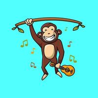 scimmia con chitarra cartone animato carattere, piatto design stile vettore
