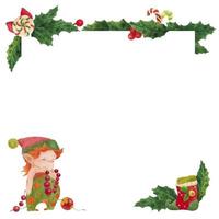 Natale saluto carta con agrifoglio e elfo nuovo anno decoratore vettore