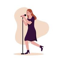 piatto design di donne cantanti cantare canzoni in il microfono vettore