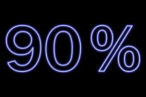 90 per cento iscrizione su un' nero sfondo. blu linea nel neon stile. vettore