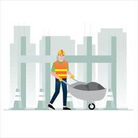 illustrazione di un' costruzione lavoratore spingendo un' carrello vettore