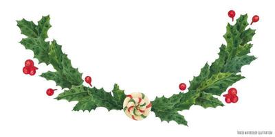 Natale agrifoglio ghirlanda con lecca-lecca, acquerello illustrazione vettore