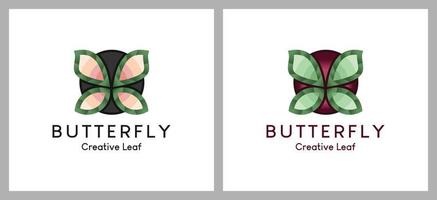moderno farfalla vettore illustrazione logo design con foglia concetto