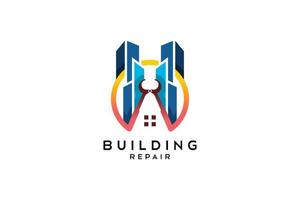 edificio riparazione o servizio simbolo logo design vettore