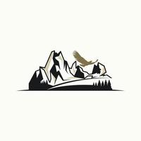 unico ma semplice roccia montagna con foresta e uccello Immagine grafico icona logo design astratto concetto vettore scorta. può essere Usato come simbolo relazionato per avventura o paesaggio
