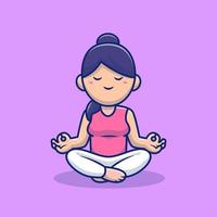 carino donna Meditare yoga cartone animato vettore icona illustrazione. persone e sport icona concetto isolato premio vettore. piatto cartone animato stile