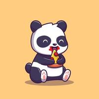 carino panda mangiare Pizza fetta cartone animato vettore icona illustrazione. animale cibo icona concetto isolato premio vettore. piatto cartone animato stile