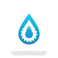 acqua far cadere lampadina logo modello design vettore, con Ingranaggio dentro il gocciolante acqua vettore