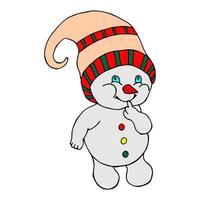 carino cartone animato pupazzo di neve nel un' divertente cappello vettore illustrazione disegnato a mano su un' bianca sfondo con multicolore puntini
