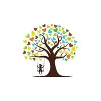 bambini albero logo vettore icona design illustrazione