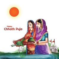 indiano donne per contento chhath puja carta sfondo vettore