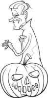 cartone animato vampiro con Halloween zucca colorazione pagina vettore