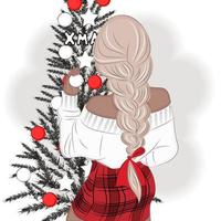 elegante ragazza decora il Natale albero vettore illustrazione