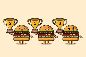 impostato di carino cartone animato hamburger Tenere trofeo vettore