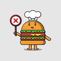 carino cartone animato hamburger capocuoco Tenere sbagliato cartello tavola vettore