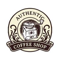 distintivo con logo cornice di lusso vintage caffetteria con ornamento vittoriano fiorito vettore