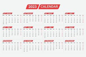 2023 nuovo anno pulito calendario modello vettore