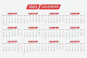 2023 nuovo anno pulito calendario modello vettore