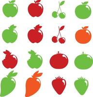 mela, ciliegia, arancia, pomodoro, mango, e fragola senza soluzione di continuità modello icona. vettore illustrazione