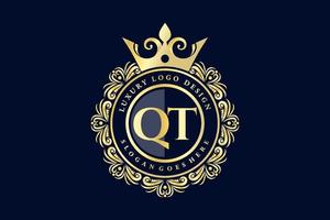 qt iniziale lettera oro calligrafico femminile floreale mano disegnato araldico monogramma antico Vintage ▾ stile lusso logo design premio vettore