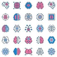 artificiale intelligenza cervello colorato icone. vettore ai cybercervello segni