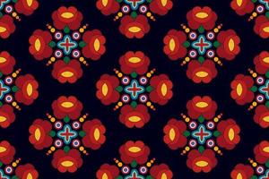 ikat etnico senza soluzione di continuità modello decorazione design. azteco tessuto tappeto boho mandala tessile arredamento sfondo. tribale nativo motivo fiore ornamenti tradizionale ricamo vettore illustrato sfondo