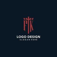 fk iniziale monogramma loghi con spada e scudo forma design vettore