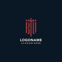 bu iniziale monogramma loghi con spada e scudo forma design vettore