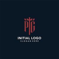 pg iniziale monogramma loghi con spada e scudo forma design vettore