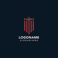 hh iniziale monogramma loghi con spada e scudo forma design vettore