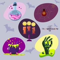 il piatto cartone animato colorato Halloween impostato con Magia cinque elemets vettore