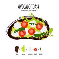 vettore illustrazione avocado hummus toast con pomodori, Mozzarella