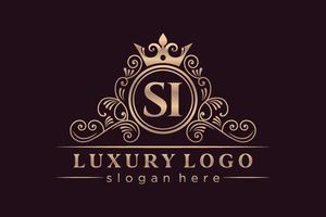 SI iniziale lettera oro calligrafico femminile floreale mano disegnato araldico monogramma antico Vintage ▾ stile lusso logo design premio vettore