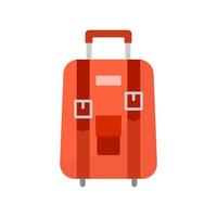 rosso su ruote viaggio Borsa con bagaglio su bianca sfondo. valigia per viaggio viaggio nel piatto stile. vettore illustrazione