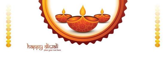 contento Diwali auguri bandiera con realistico diya celebrazione vacanza sfondo vettore