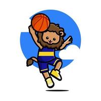 contento carino Leone giocando pallacanestro vettore