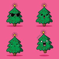 vettore illustrazione di carino abete albero emoji