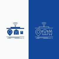 iot. gadget. Internet. di. cose linea e glifo ragnatela pulsante nel blu colore verticale bandiera per ui e ux. sito web o mobile applicazione vettore