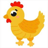 gallina nel cartone animato stile isolato su bianca sfondo, azienda agricola animale, rurale stile di vita concetto per bambini libri vettore