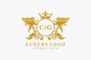 iniziale cg lettera Leone reale lusso logo modello nel vettore arte per ristorante, regalità, boutique, bar, Hotel, araldico, gioielleria, moda e altro vettore illustrazione.