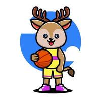 contento carino cervo giocando pallacanestro vettore