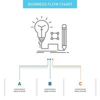 idea, intuizione, chiave, lampada, lampadina attività commerciale flusso grafico design con 3 passi. linea icona per presentazione sfondo modello posto per testo vettore