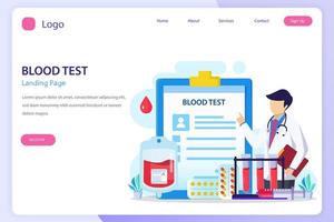 medico sangue test atterraggio pagina sito web piatto vettore modello