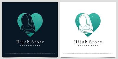 muslimah donne logo design indossare hijab con amore icona e creativo elemento concetto vettore