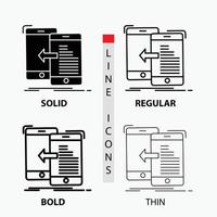 dati. trasferimento. mobile. gestione. mossa icona nel sottile. regolare. grassetto linea e glifo stile. vettore illustrazione